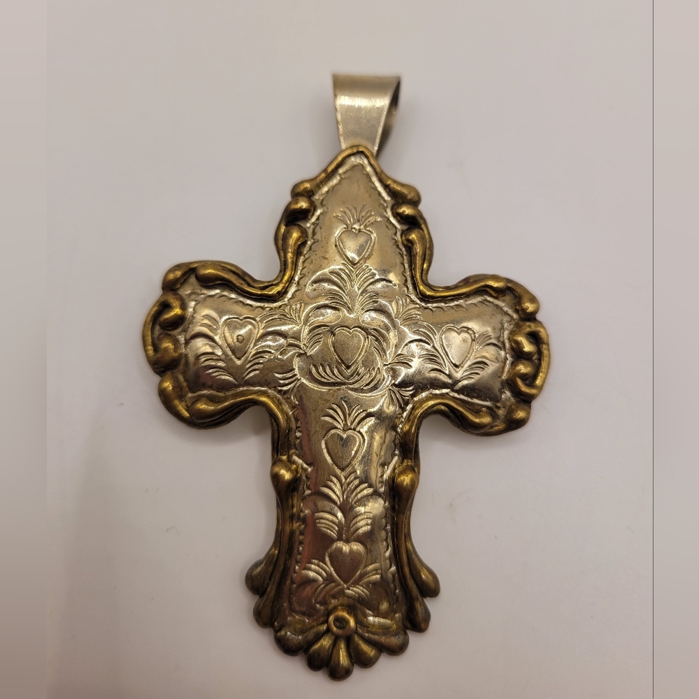 Gold and Silver Ornate Cross Pendant
